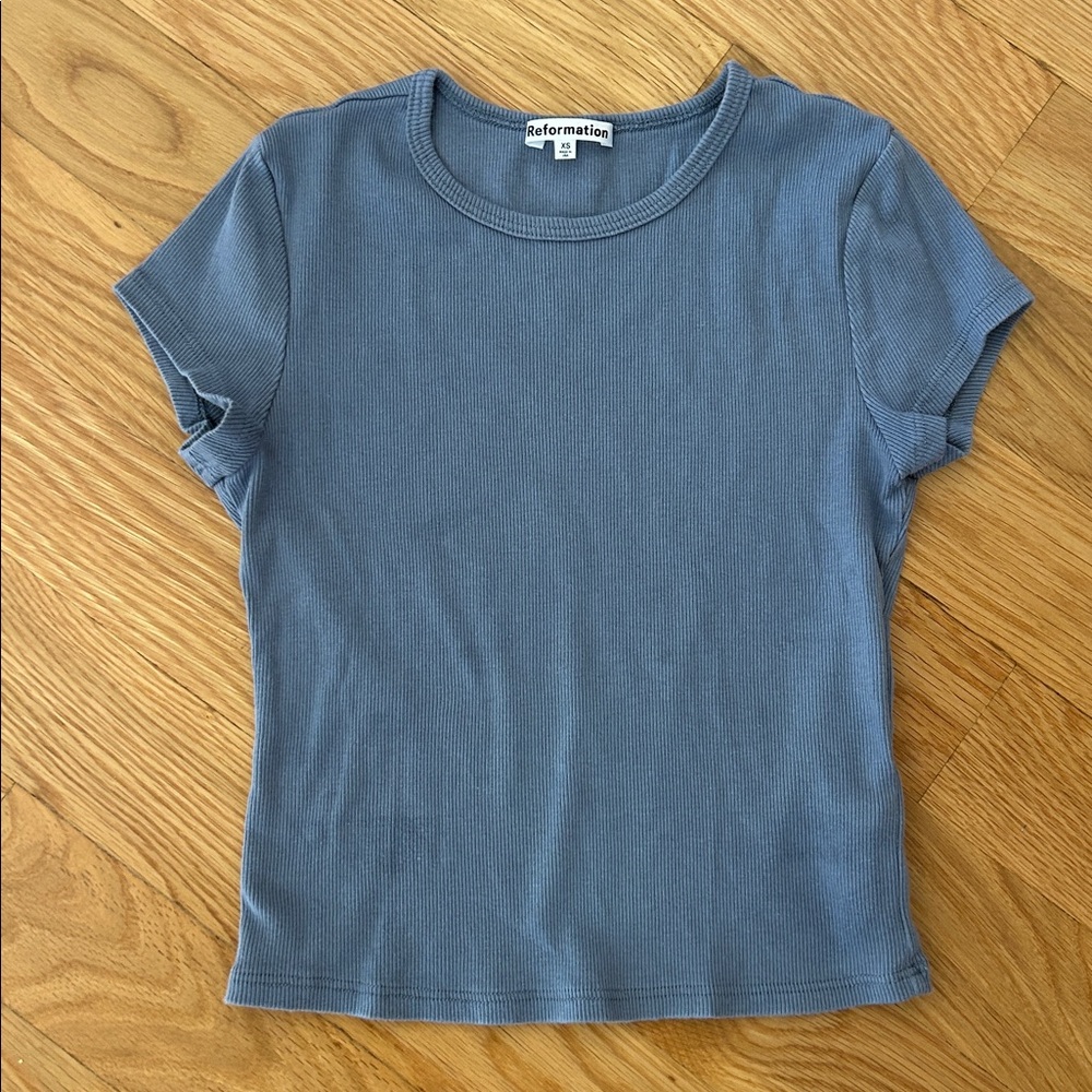 Reformation Blue Ribbed Baby Tee